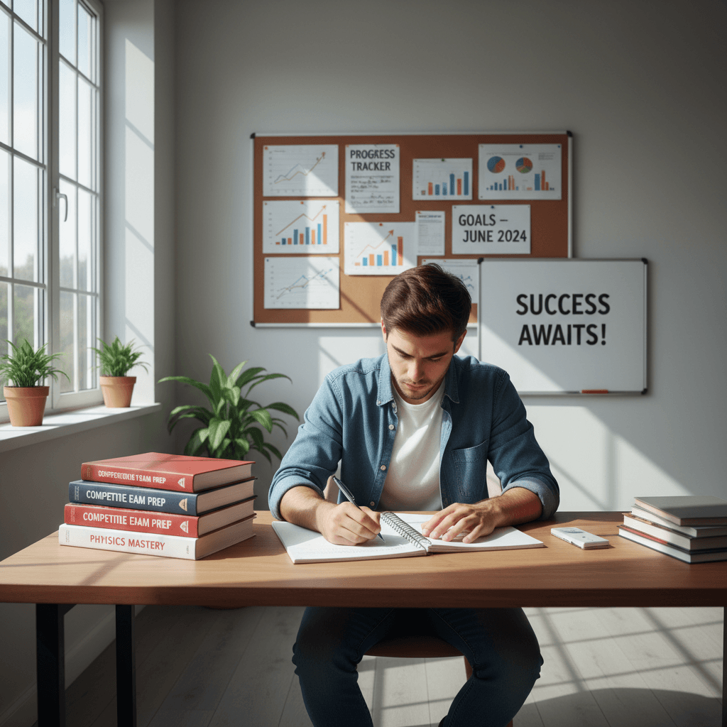 Dedicated student preparing for competitive exams with structured study plan