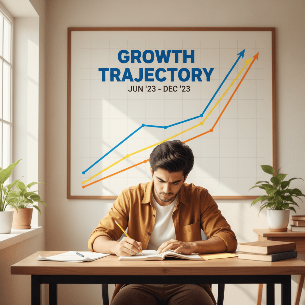 Dropper student reviewing progress chart showing improvement trajectory